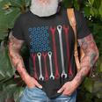 Wrench Flag Vintage Fathers Day Patriotic Mechanic Dad Men Unisex T-Shirt Gifts for Old Men