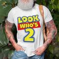 Kids 2 Year Old Birthday Party Toy Theme Boys Girls Look Whos 2 Unisex T-Shirt Gifts for Old Men