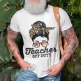 Teacher Off Duty Leopard Messy Bun Glasses Gift For Womens Unisex T-Shirt Gifts for Old Men